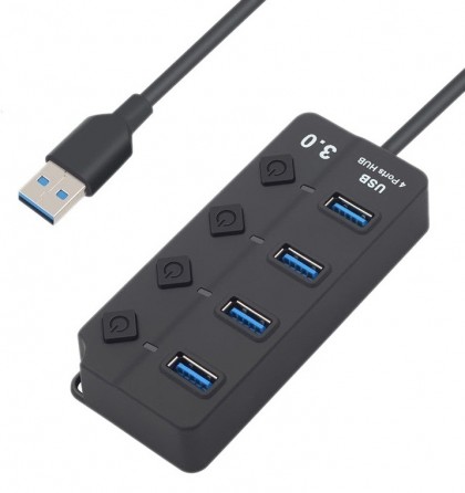 רכזת USB3.0 איכותית עם 4 פורטים + מפסק לכל יציאה + אופציה לחיבור ספק כוח