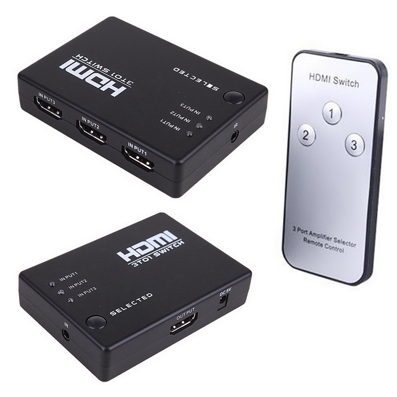 קופסת מיתוג HDMI אוטומטית עם 3 כניסות + שלט רחוק, תומך 3D, דגם אקונומי