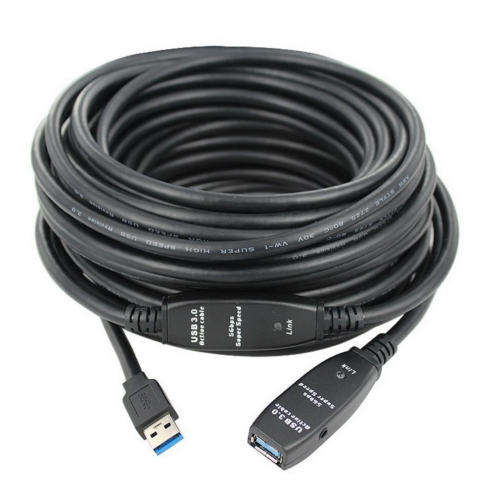 כבל מאריך אקטיבי USB3.2 GEN1 זכר - נקבה מוגבר, 20 מטר + שקע DC