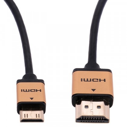 כבל HDMI - mini HDMI דק 4.2 מ"מ בתקן 2.0 מוזהב עם ראשי מתכת, 0.5 מטר