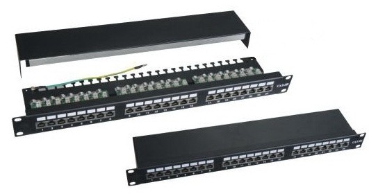 פאצ' פנל CAT6a 19'' 1U עם 24 פורטים + קונקטורים מסוככים ותעלה