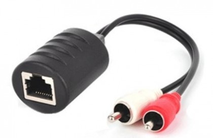 בלון אודיו פסיבי להרחקת אודיו על CAT5e/6/7, משדר/מקלט אודיו  2xRCA - RJ45 (צד אחד בלבד), תואם AUDIO-EX1/2