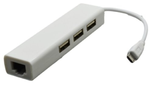 מתאם MICRO USB לרכזת USB2.0 עם 3 פורטים OTG + חיבור רשת LAN 10/100, תומך ANDROID + WIN10