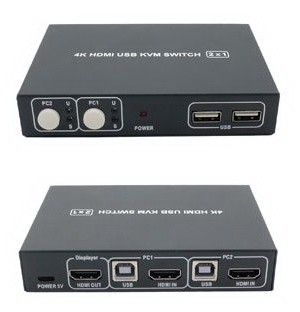 קופסת מיתוג KVM איכותית מ-2 מחשבים לעמדת עבודה אחת 4K HDMI + USB