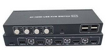 קופסת מיתוג KVM איכותית מ-4 מחשבים לעמדת עבודה אחת 4K HDMI + USB