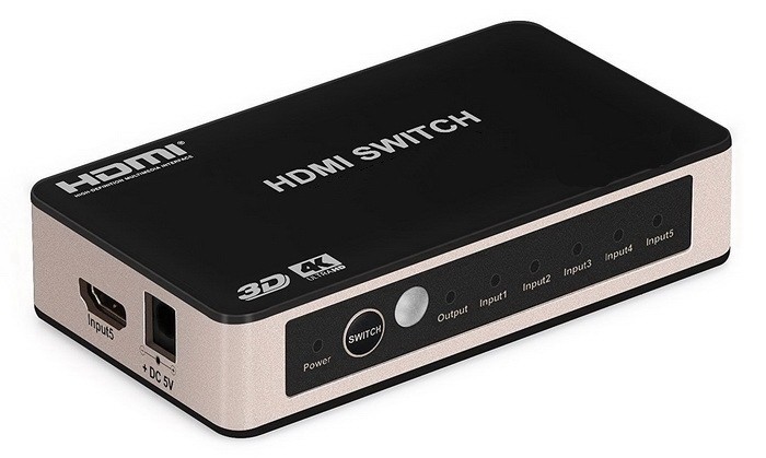 קופסת מיתוג אוטומטית HDMI2.0 עם 5 כניסות + שלט רחוק, תומכת 4K@60Hz + HDCP2.2 + החלפה אוטומטית