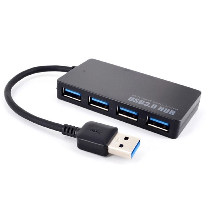 רכזת USB3.0 עם 4 פורטים וכבל מובנה, עם כניסה לשנאי (לא כלול)