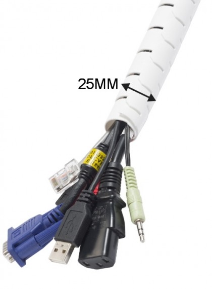 מאגד כבלים / מארגן כבלים בקוטר 25 מ"מ + כלי השחלה, חבילה של 1.5 מטר לבן