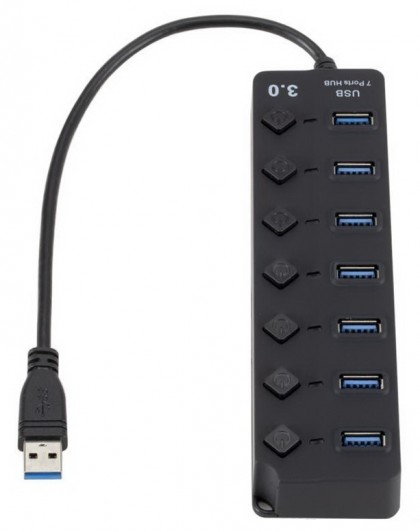 רכזת USB3.0 איכותית עם 7 פורטים + מפסק לכל יציאה + אופציה לחיבור ספק כוח