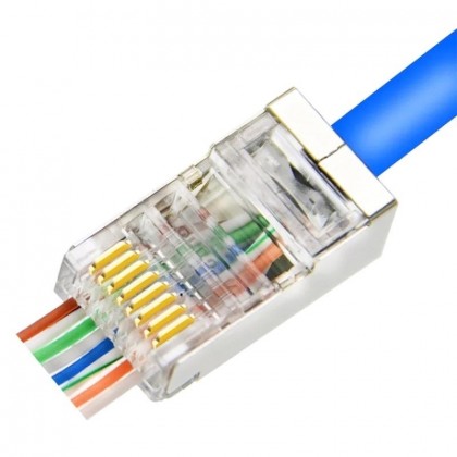 תקע RJ45 CAT5e מסוכך דגם PASS-THROUGH לכבלי רשת