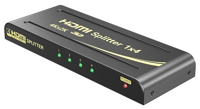 מפצל HDMI מוגבר ל-4 מסכים בו זמנית, תומך 4K@30hz + 3D, גרסת אקונומי