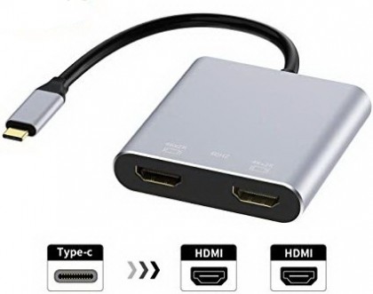 מתאם USB C ל-2 יציאות HDMI תומך 4k@30hz ו-MST (לשידור 2 תמונות שונות)