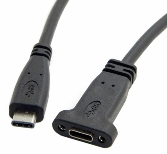 כבל USB 3.1 תקע C זכר - C נקבה לפנל 1.8 מטר + ברגים