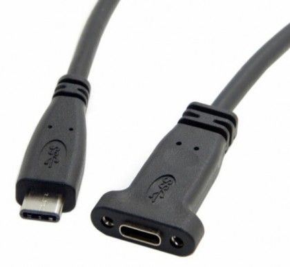 כבל USB 3.1 תקע C זכר - C נקבה לפנל 0.5 מטר + ברגים