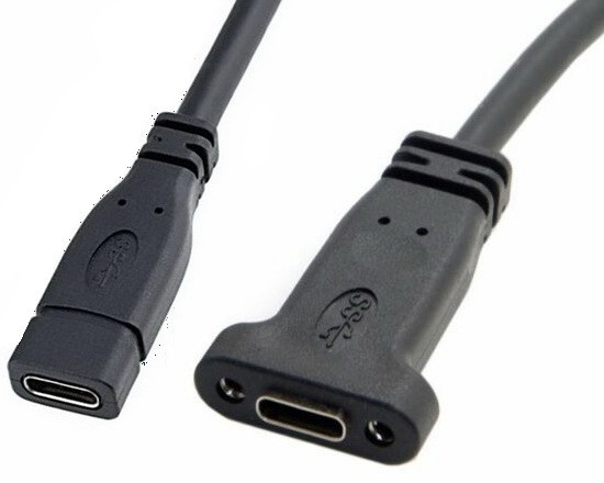 כבל USB 3.1 מ-C נקבה - ל-C נקבה לפנל 0.2 מטר + ברגים