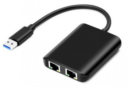 מתאם USB3.0 - 2x LAN RJ45 תומך 10/100/1000MBPS (כרטיס רשת USB GIGABIT), תומך WIN10 / MAC / LINUX