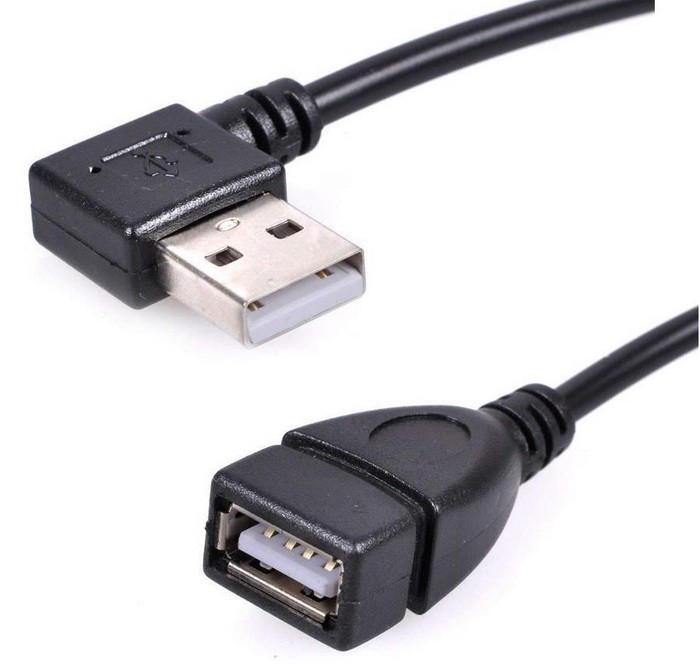 כבל USB2.0 מאריך זכר זווית שמאל - נקבה, 20 ס"מ