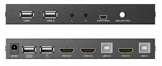 קופסת מיתוג KVM מ-2 מחשבים לעמדת עבודה אחת 4K HDMI + USB