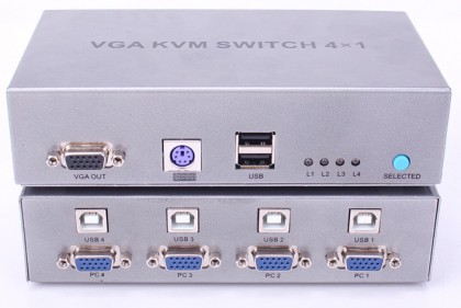 קופסת מיתוג KVM מ-4 מחשבים לעמדת עבודה אחת VGA+USB (כבלים לא כלולים)
