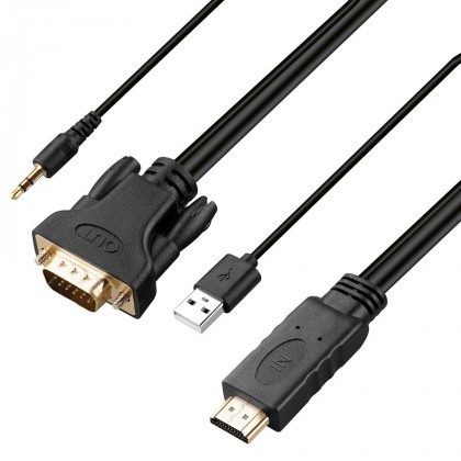 כבל ממיר HDMI ל-VGA + אודיו באורך 1.8 מטר (HDMI במחשב - VGA במסך)