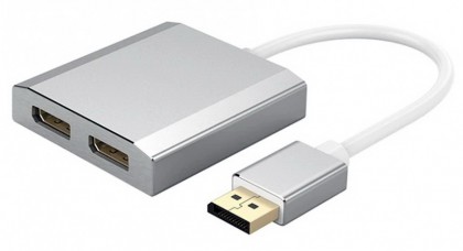 מפצל DISPLAYPORT זכר ל-2 נקבות (2 מסכים) תומך 4K@60HZ, תומך MST