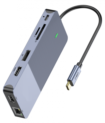 תחנת עגינה USB C למגוון חיבורים כולל 3 יציאות מסך, תומך MAC, WINDOWS, ANDROID