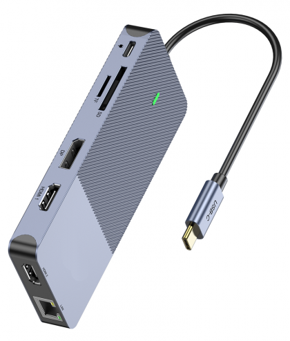 תחנת עגינה USB C למגוון חיבורים כולל 3 יציאות מסך, תומך MAC, WINDOWS, ANDROID, עם צ'יפ DISPLAYLINK