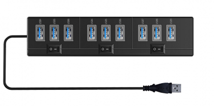 רכזת USB3.0 איכותית עם 10 פורטים + אופציה לחיבור ספק כוח