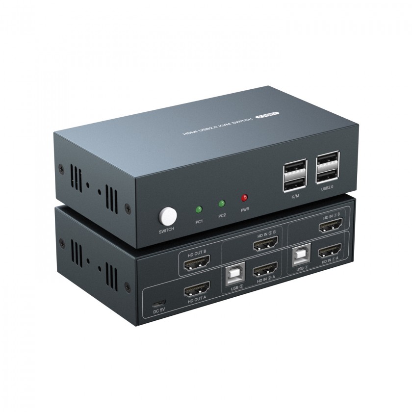 מתג DUAL HEAD KVM 2:1 אוטומטי 2xHDMI 4K + USB + ספק + כבלים