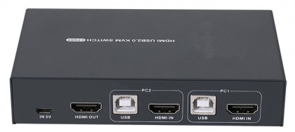 קופסת מיתוג KVM איכותית מ-2 מחשבים לעמדת עבודה אחת HDMI 4K + USB2.0 + ספק + כבלים ו-2 אביזרי USB נוספים