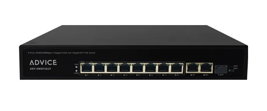 מתג רשת לא מנוהל 10/100/1000 עם 8 פורטים POE + חיבור SFP ו-2 פורטים UPLINK