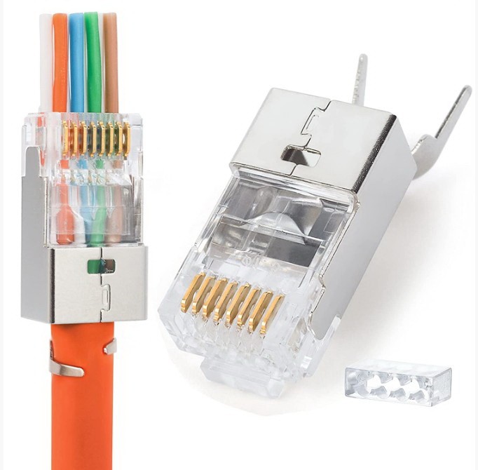 תקע RJ45 CAT7 מסוכך דגם PASS-THROUGH לכבלי רשת