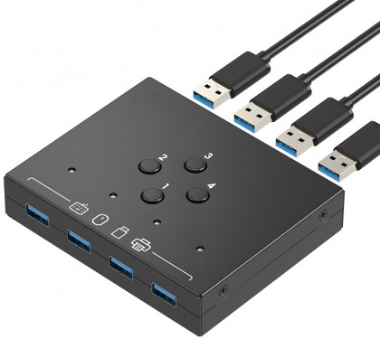 מתג שיתוף USB3.0 לחיבור 4 אביזרי USB ל-4 מחשבים