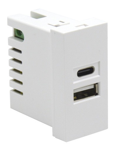 שקע הטענה USB A+C 2.1A תואם לגרנד / עדה-פלסט גודל 1 מודול שחור / לבן