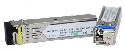 טרנסיבר SFP (מיניג'ביק) 1.25G BiDi WDM 20KM לסיב בודד (Tx1310nm/Rx1550nm) תואם CISCO / MSA