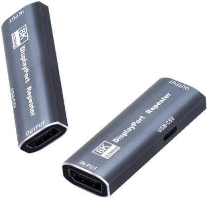 מגבר DISPLAYPORT 1.4 אקטיבי עד 20 מטר תומך 8K@60HZ עם שקע TYPE C (DISPLAYPORT נקבה-נקבה)