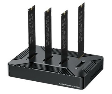 תחנת עגינה 10Gbps ל-4 כוננים SSD M.2 NVME / SATA בחיבור USB-C