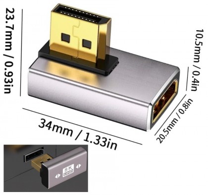 מתאם זוויתי DISPLAYPORT 1.4 8K@60HZ זכר-נקבה צר לצד שמאל
