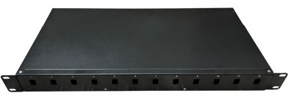 פנל אופטי פרימיום 1U ל-12xSC בודד או 12xLC כפול, כולל מגש היתוך וברגים למתאמים