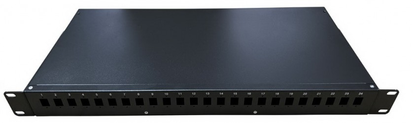 פנל אופטי פרימיום 1U ל-24xSC בודד או 24xLC כפול, כולל מגש היתוך וברגים למתאמים