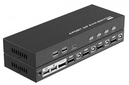 קופסת מיתוג KVM מ-4 מחשבים לעמדת עבודה אחת DISPLAYPORT 4K@60HZ + USB, כולל כבלים, וספק כוח