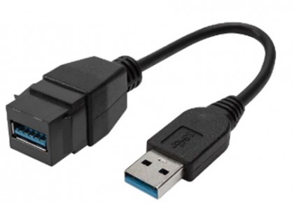כבל USB 3.0 עם קיסטון נקבה בצד אחד וחיבור זכר בצד שני