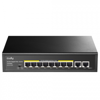 מתג רשת לא מנוהל 10/100/1000 עם 8 פורטים POE ו-2 חיבורי UPLINK תוצרת CUDY דגם GS1010PE