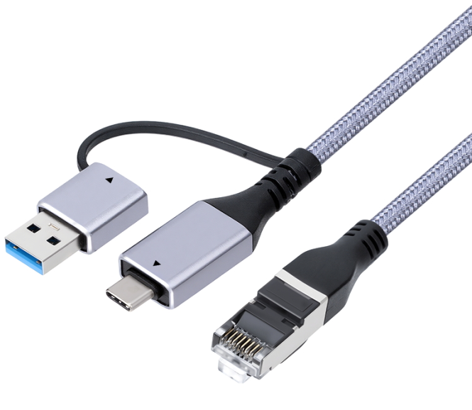 כבל USB C/A לחיבור רשת RJ45 LAN GIGA 10/100/1000 זכר באורך 2 מטר