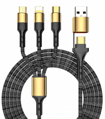 כבל טעינה משולב 3 ב-1 מ-USB C+A ל-LIGHTNING+MICRO+C עד 12W-66W אורך 2 מטר
