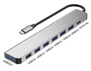 רכזת USB3.2 5Gbps עם חיבור USB C ל-7 חיבורי USB3.2 A וחיבור USB C PD