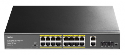 מתג רשת Cudy GS1018PS2 עם ‏16 פורטים Gigabit PoE+ + ‏2×Gigabit Uplink + ‏2×SFP תומך ‏200W