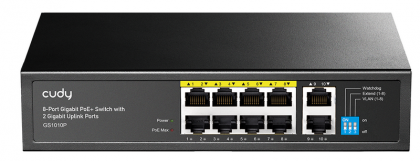 מתג רשת Cudy GS1010P – ‏8 פורטים Gigabit PoE+ + ‏2×Gigabit Uplink | ‏120W