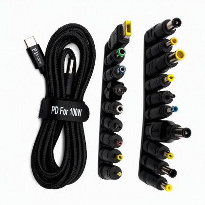 ערכת כבל USB-C PD לטעינת מחשבים ניידים – 100W עם 19 מתאמי DC | אורך 1.8 מטר