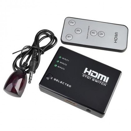 קופסת מיתוג HDMI אוטומטית עם 3 כניסות + שלט רחוק + מאריך IR, תומך 3D